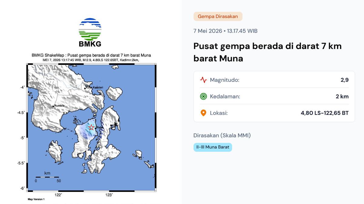 Gempa Mengguncang Muna, Sulawesi Tenggara pada 7 Mei 2026