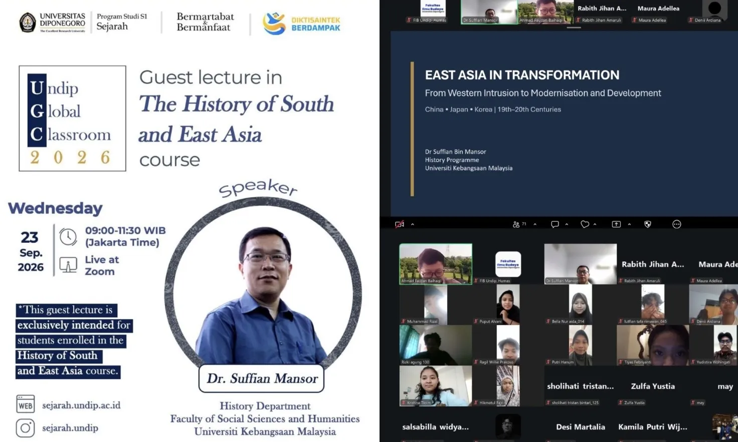 Dosen Malaysia Bergabung dalam Diskusi Transformasi Asia Timur di Kuliah Tamu Daring S1 Sejarah FIB Undip
